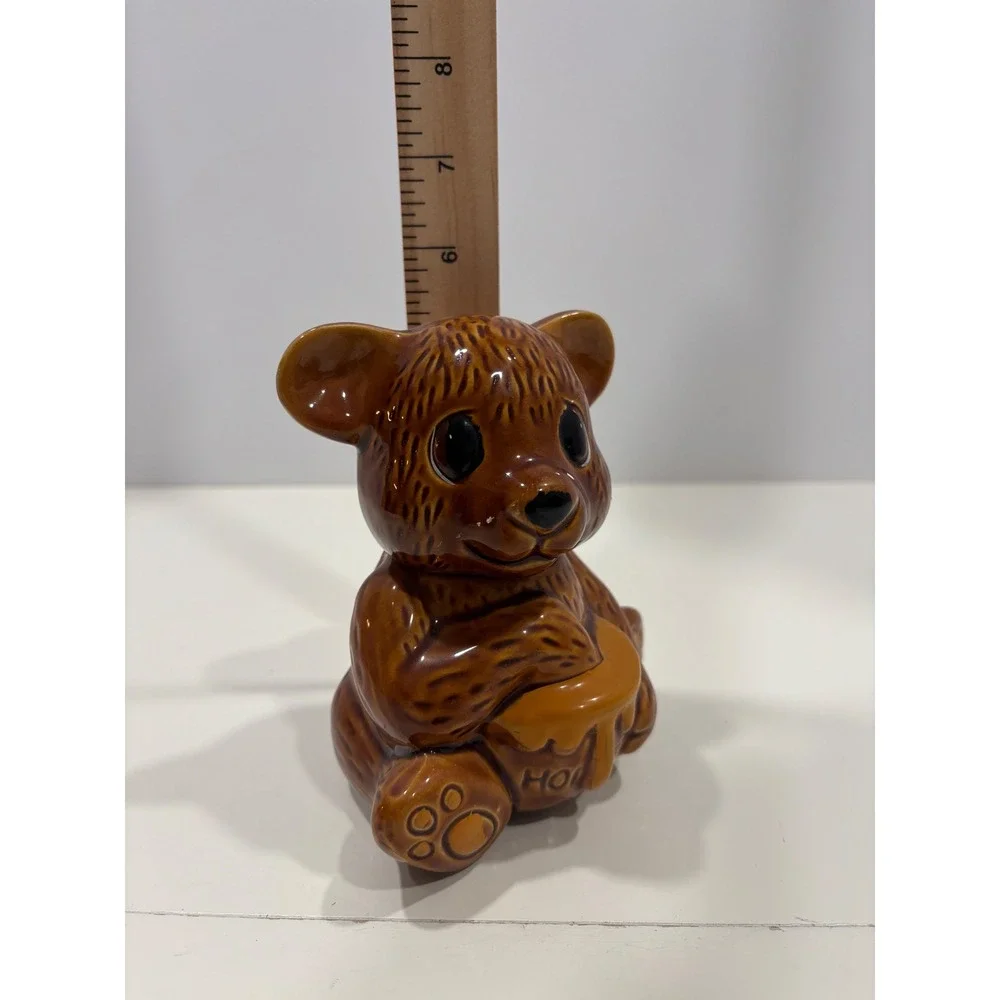 Vintage Ceramic Honey Bear Jar Brown Glossy Figurine Made in Taiwan 5.5